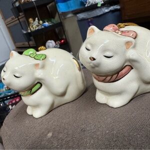 Set of 2 vintage cat potpourri ornaments